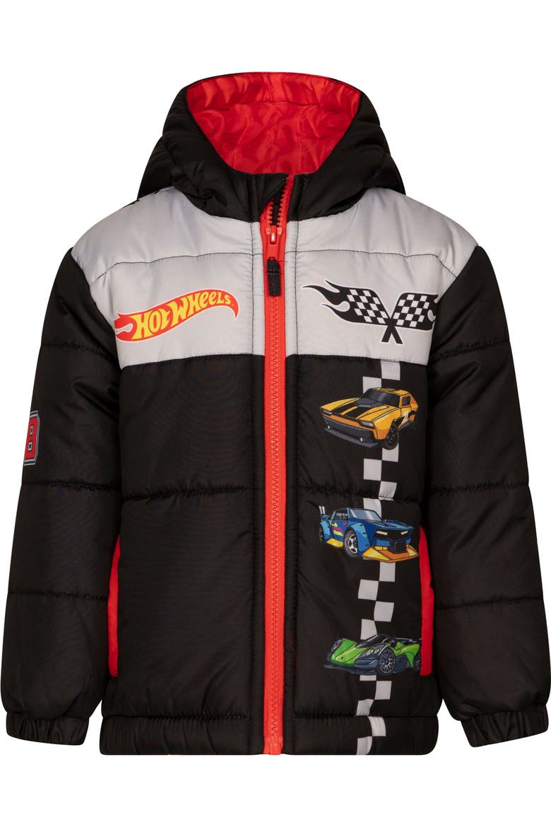 Racing Hooded Puffer Jacket, Alternate, color, Black Checkerboard