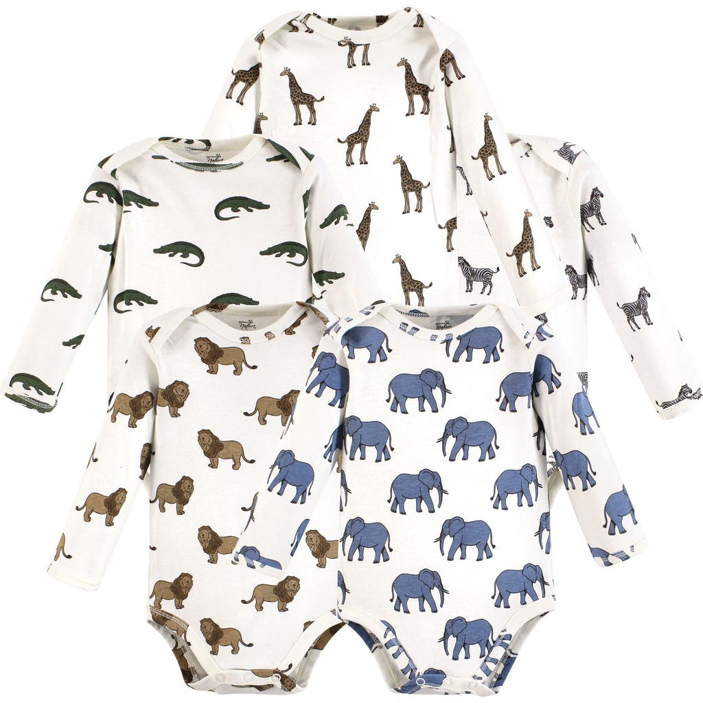 Touched By Nature Organic Cotton Long-sleeve Bodysuits In Multi