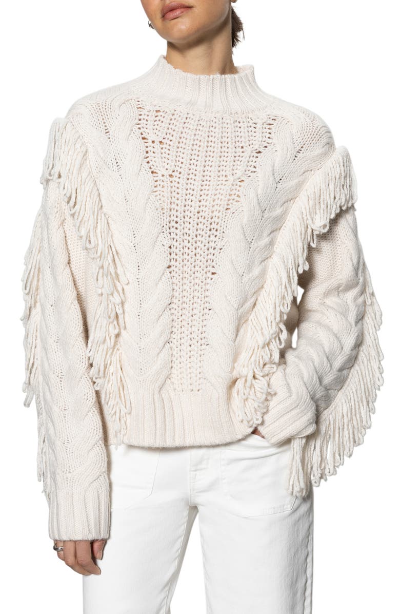 Sanctuary Mixed Stitch Fringe Detail Crewneck Sweater, Main, color, 