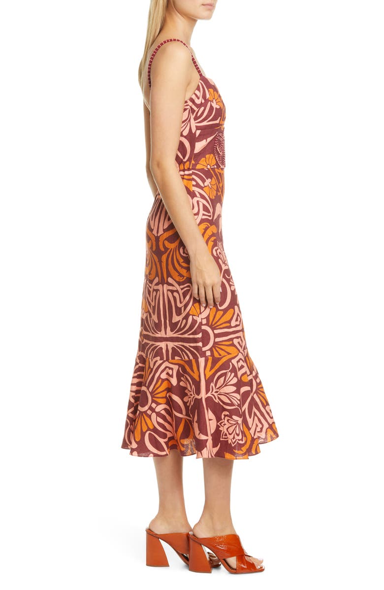 Johanna Ortiz Print Linen Midi Dress, Alternate, color,