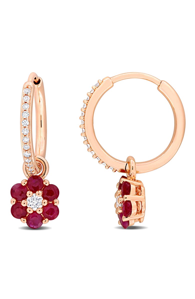 Julianna B. Gemstone & Diamond Floral Earrings 10K, Main, color, Ruby/Rose Gold
