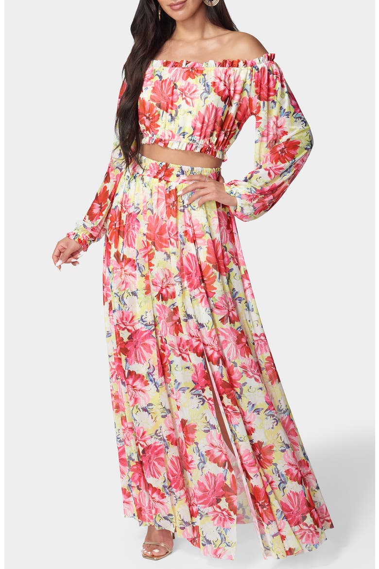 Long Sleeve Crop Top & Maxi Skirt Set, Main, color, IVY/ MULTI