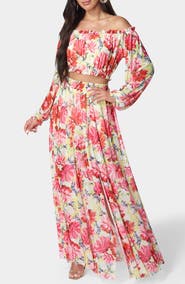 bebe Long Sleeve Crop Top & Maxi Skirt Set