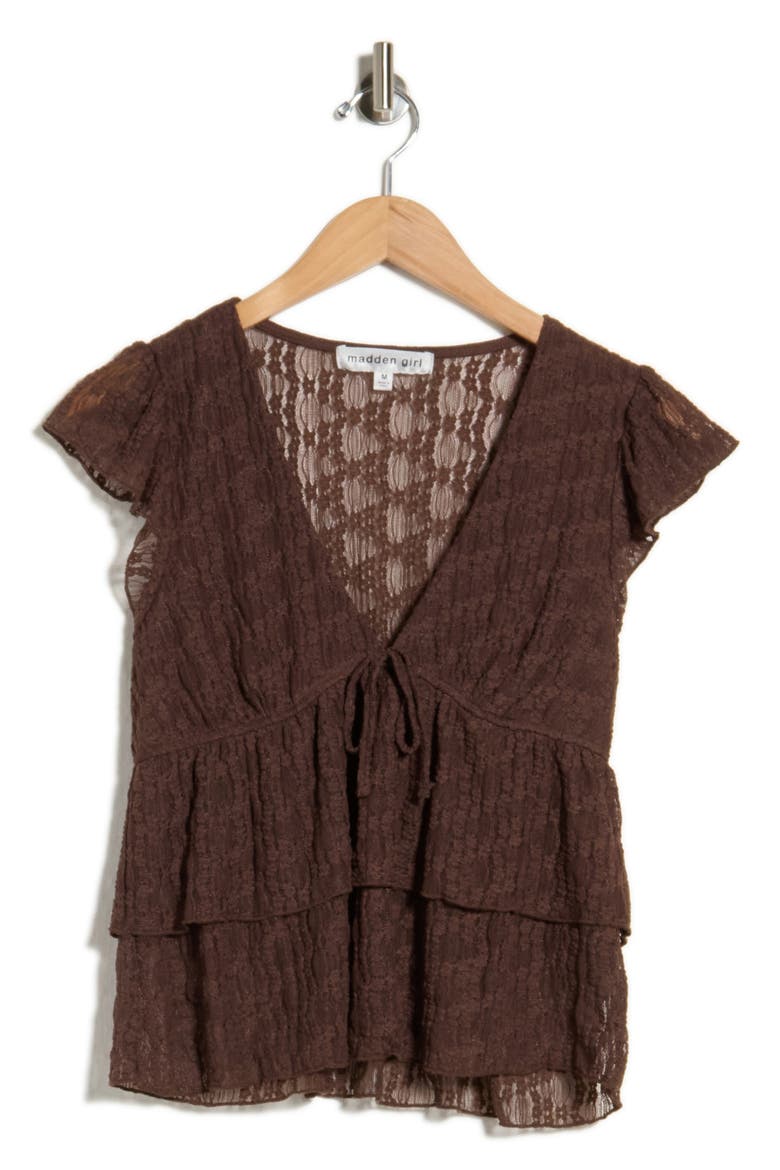 Flutter Sleeve Lace Babydoll Top, Alternate, color, CHESTNUT BROWN