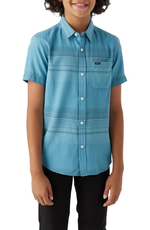 Kids' Seafaring Stripe Short Sleeve Organic Cotton Button-Up Shirt (Big Kid)