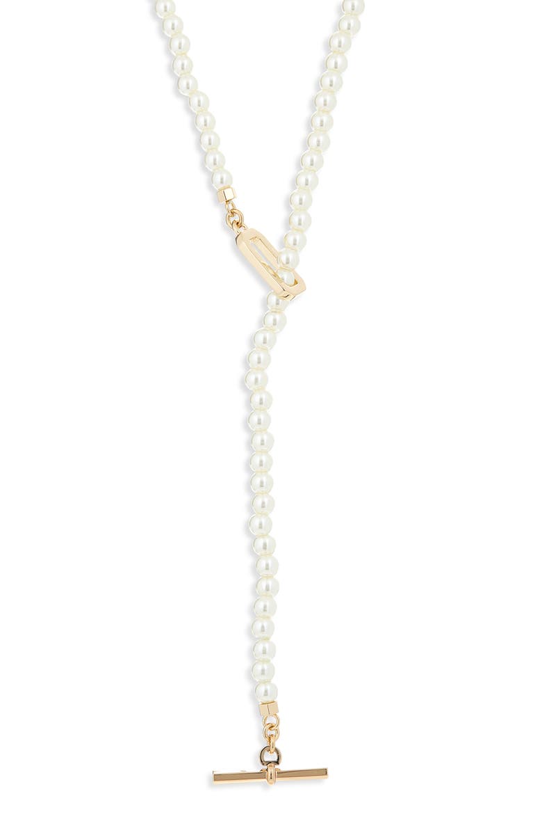 Faux Pearl Lariat Necklace, Main, color, PEARL/ GOLD
