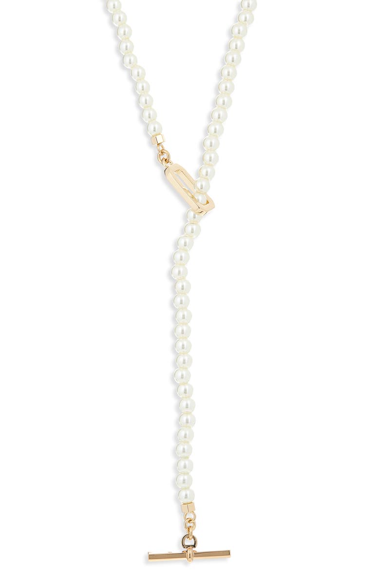 AllSaints Faux Pearl Lariat Necklace, Main, color, Pearl/ Gold