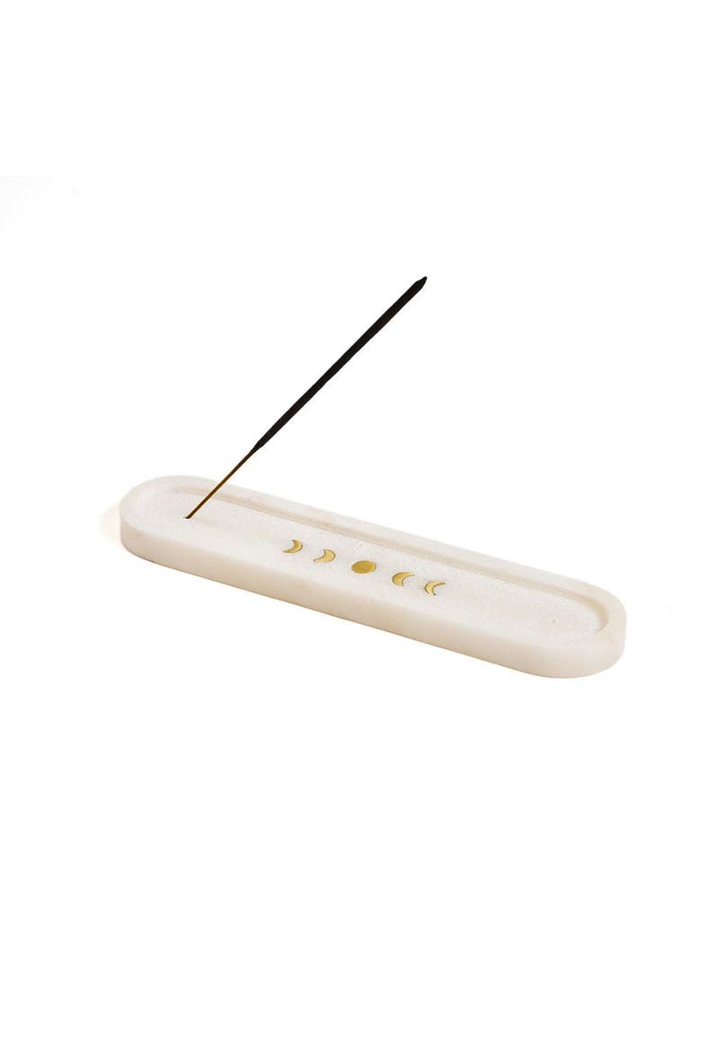Indukala Moon Phase Incense Holder - Carved Marble, Alternate, color, White