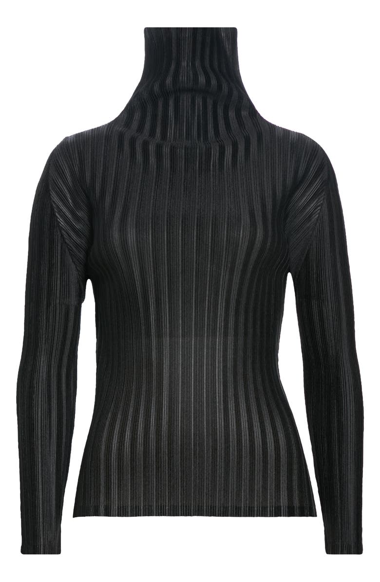 Pleats Please Issey Miyake Pleated Long Sleeve Turtleneck, Alternate, color, Black