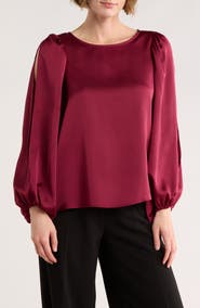 Renee C Cutout Long Sleeve Satin Top
