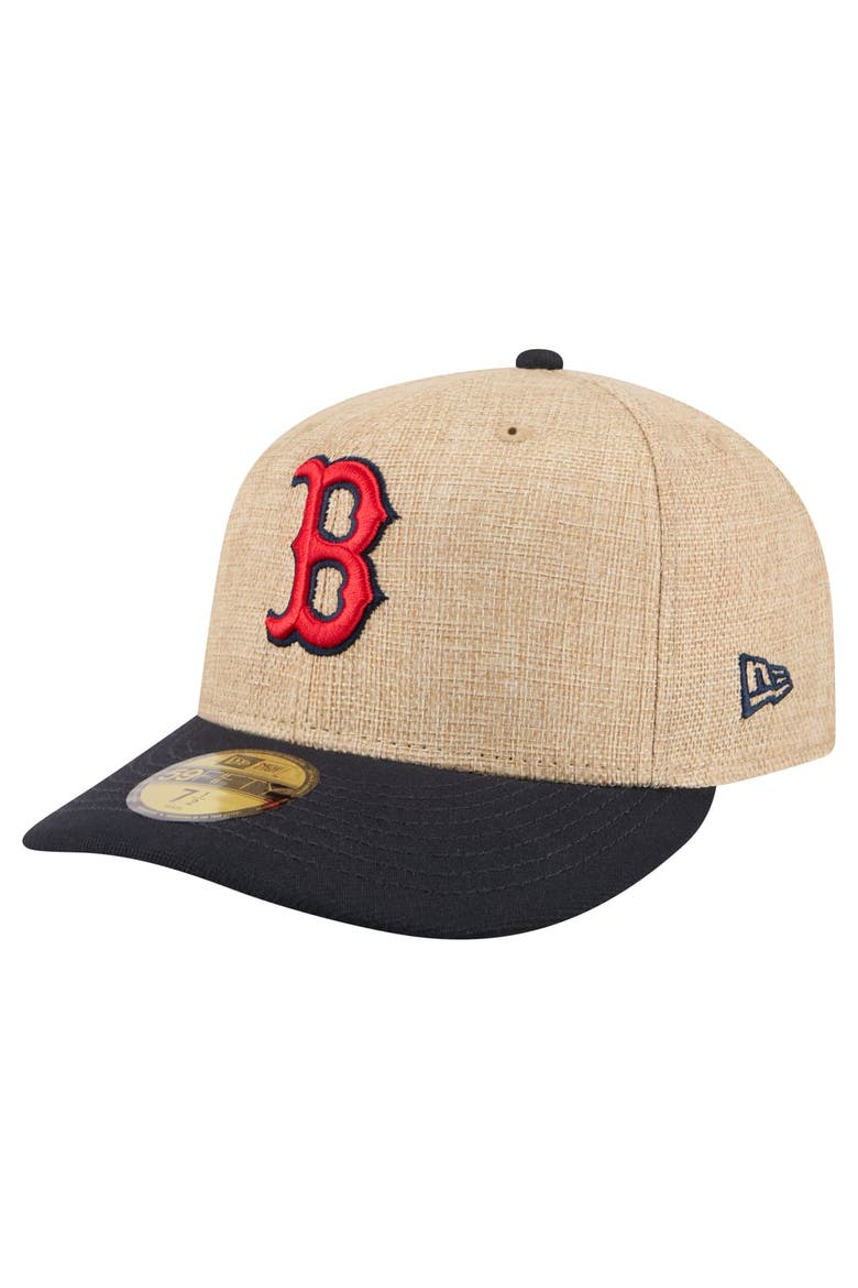 Men's New Era  Natural/Navy Boston Red Sox Twine 59FIFTY Fitted Hat, Main, color, Natural