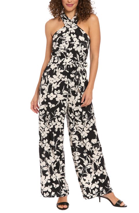 Floral Crossover Halter Neck Jumpsuit