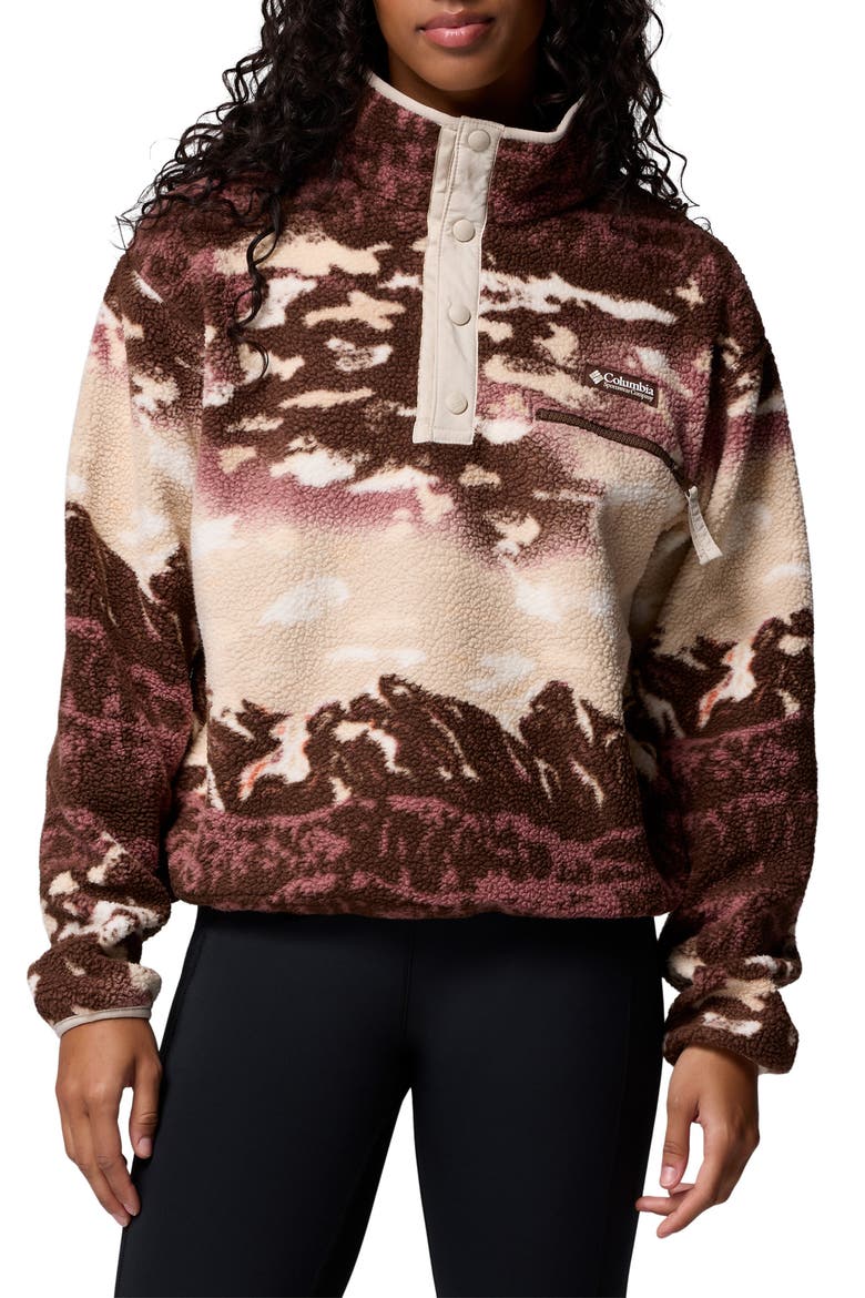 Helvetia II Print Crop Fleece Pullover, Main, color, TOBACCO SISTERS DARK STONE