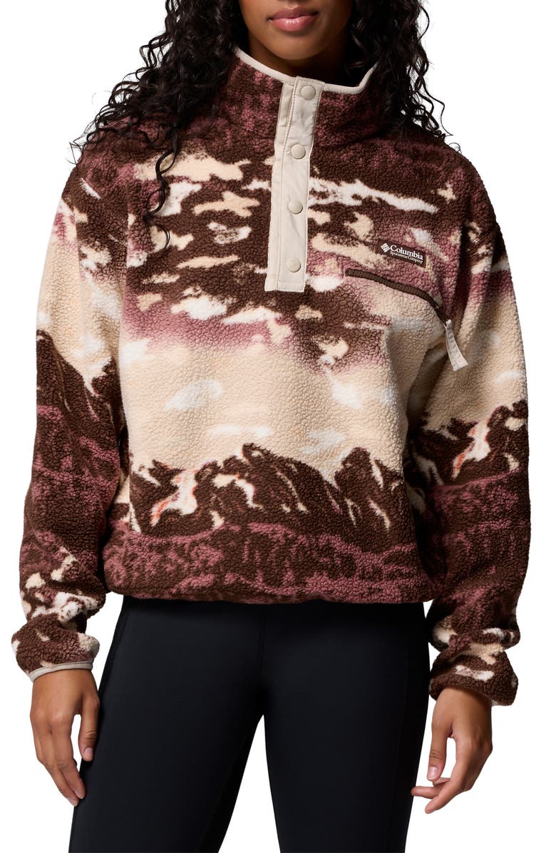Columbia Helvetia II Print Crop Fleece Pullover, Main, color, Tobacco Sisters Dark Stone