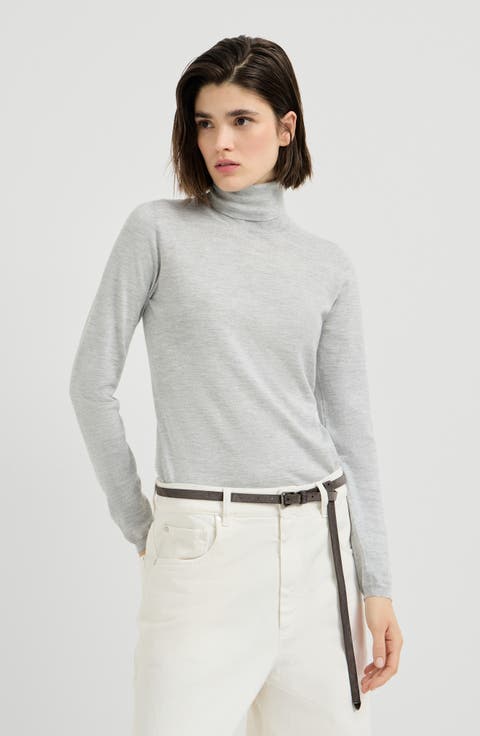 Sparkling cashmere and silk lightweight turtleneck sweater