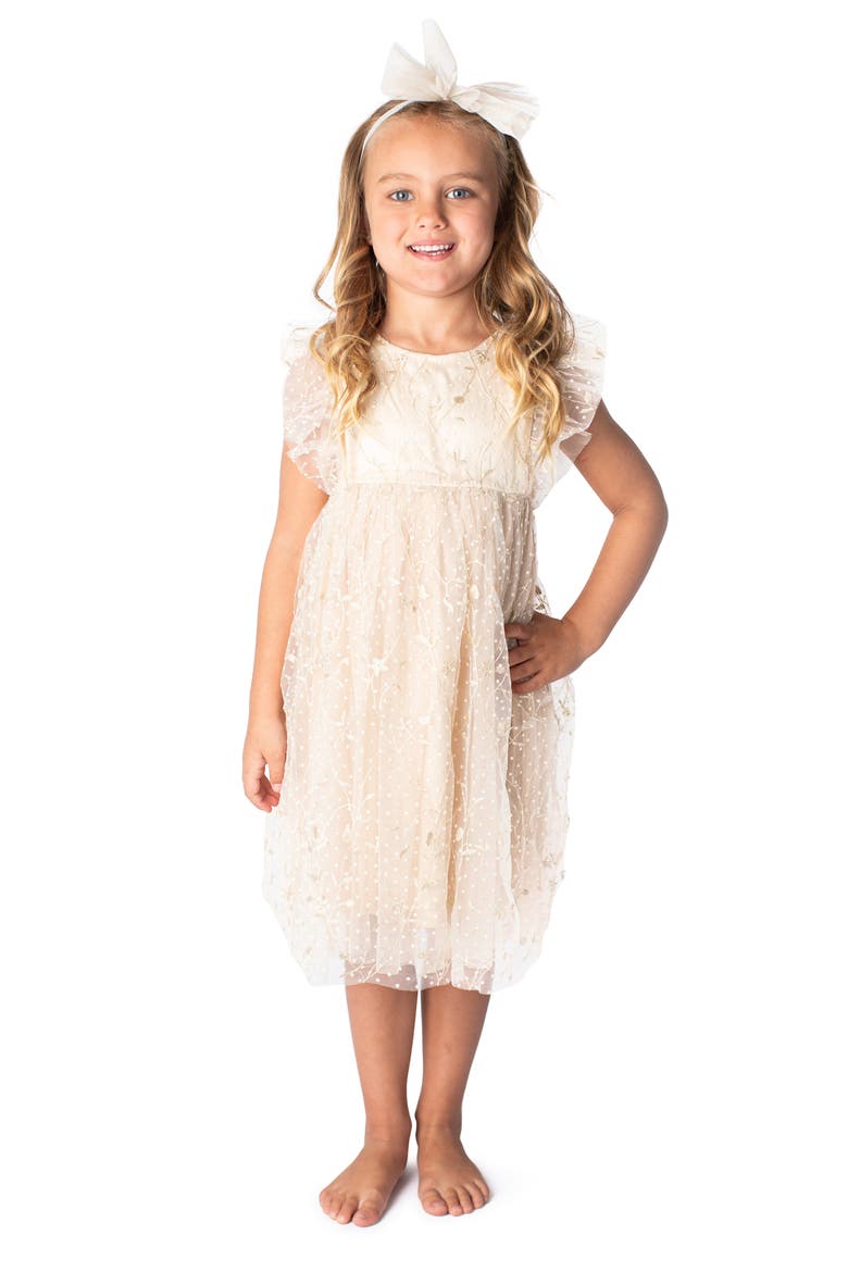 Floral Embroidered Tulle Overlay Dress, Alternate, color, IVORY