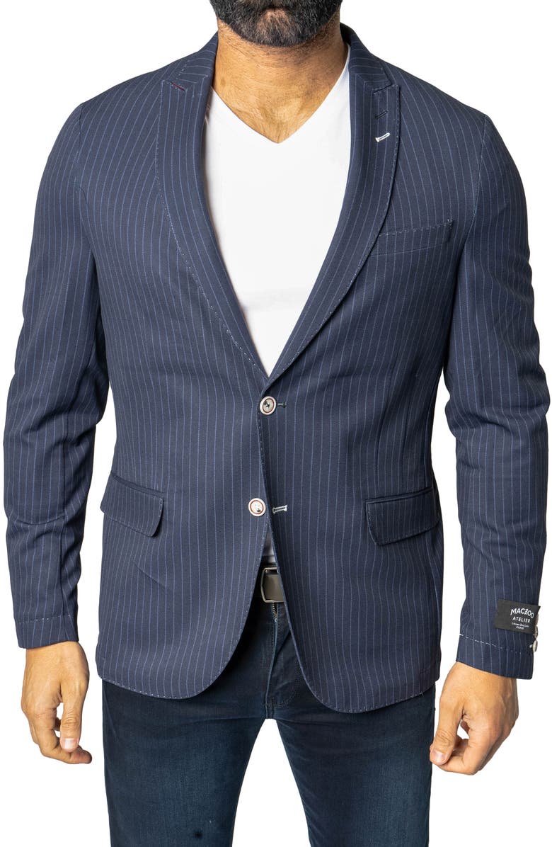 Maceoo Descartes Unconstructed Pinstripe Capone Blue Blazer, Main, color, 
