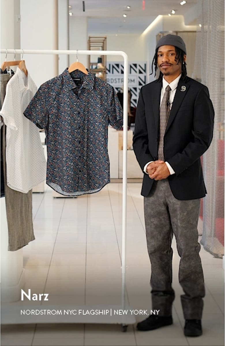 Riviera Slim Fit Floral Stretch Short Sleeve Button-Up Shirt, sales video thumbnail