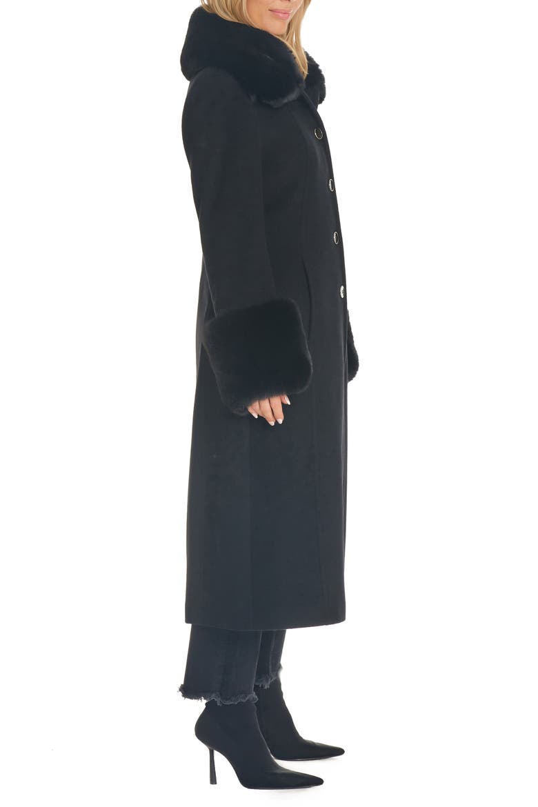 Wool Blend Coat with Removable Faux Fur Collar and Cuffs, Alternate, color, BLACK