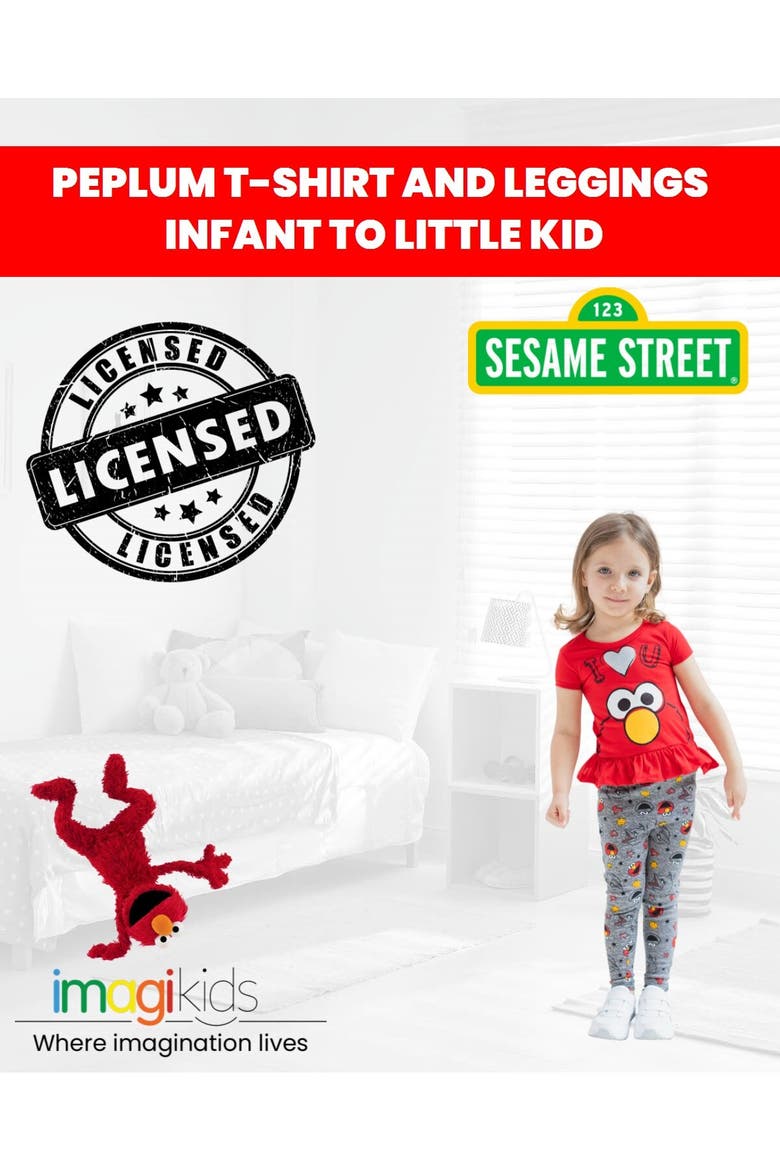 Glitter 2-Piece T-Shirt and Leggings Set, Alternate, color, Red Elmo Heather Grey
