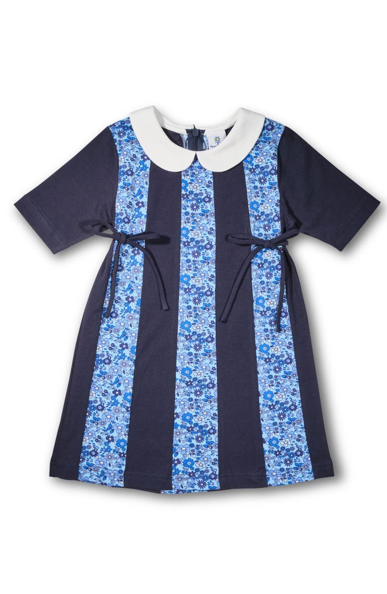 Florence Eiseman Floral Print Knit Colorblock Dress, Main, color, Blue Floral And Navy