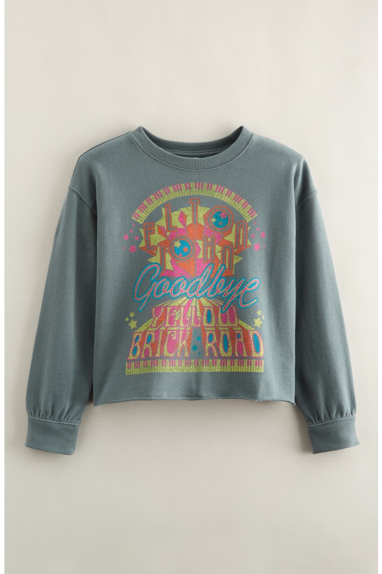 Kids' Graphic Raw Hem Crop Crewneck Sweatshirt, Main, color, GREEN BALSAM ELTON
