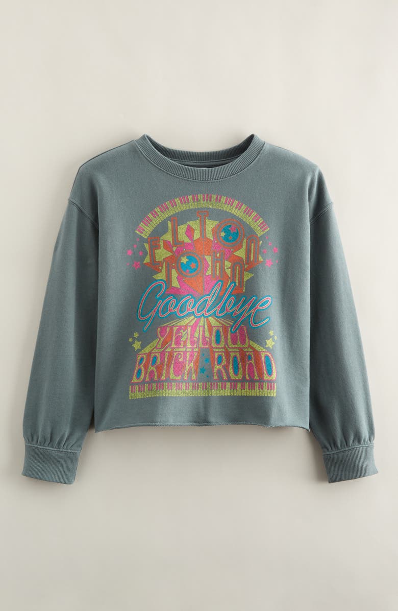 Treasure & Bond Kids' Graphic Raw Hem Crop Crewneck Sweatshirt, Main, color, Green Balsam Elton