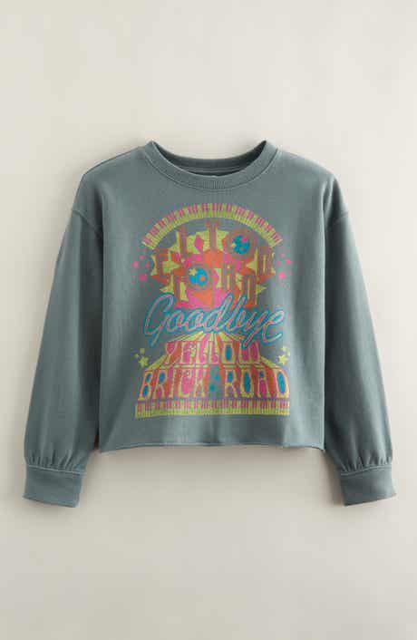 Kids' Graphic Raw Hem Crop Crewneck Sweatshirt