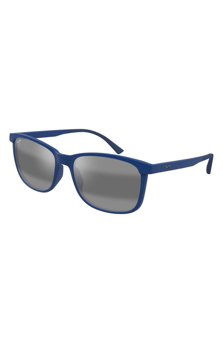 Maui Jim Hulili 57mm Polarized Rectangular Sunglasses, Alternate, color, Matte Blue