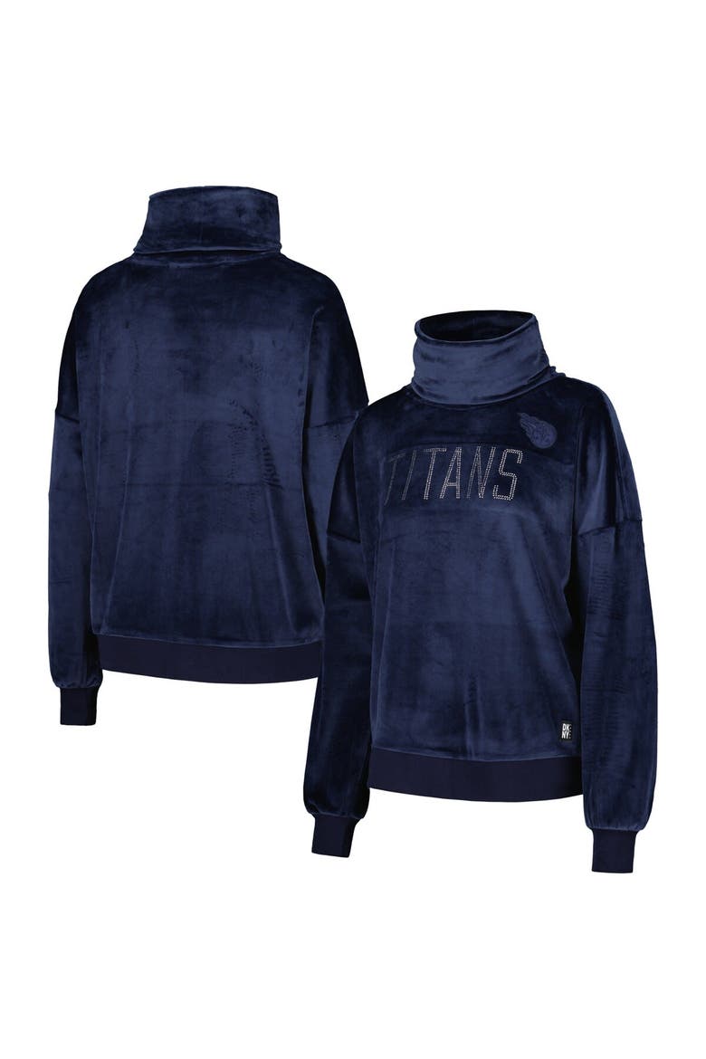 Women's DKNY Sport  Navy Tennessee Titans Deliliah Rhinestone Funnel Neck Pullover Sweatshirt, Alternate, color, Navy