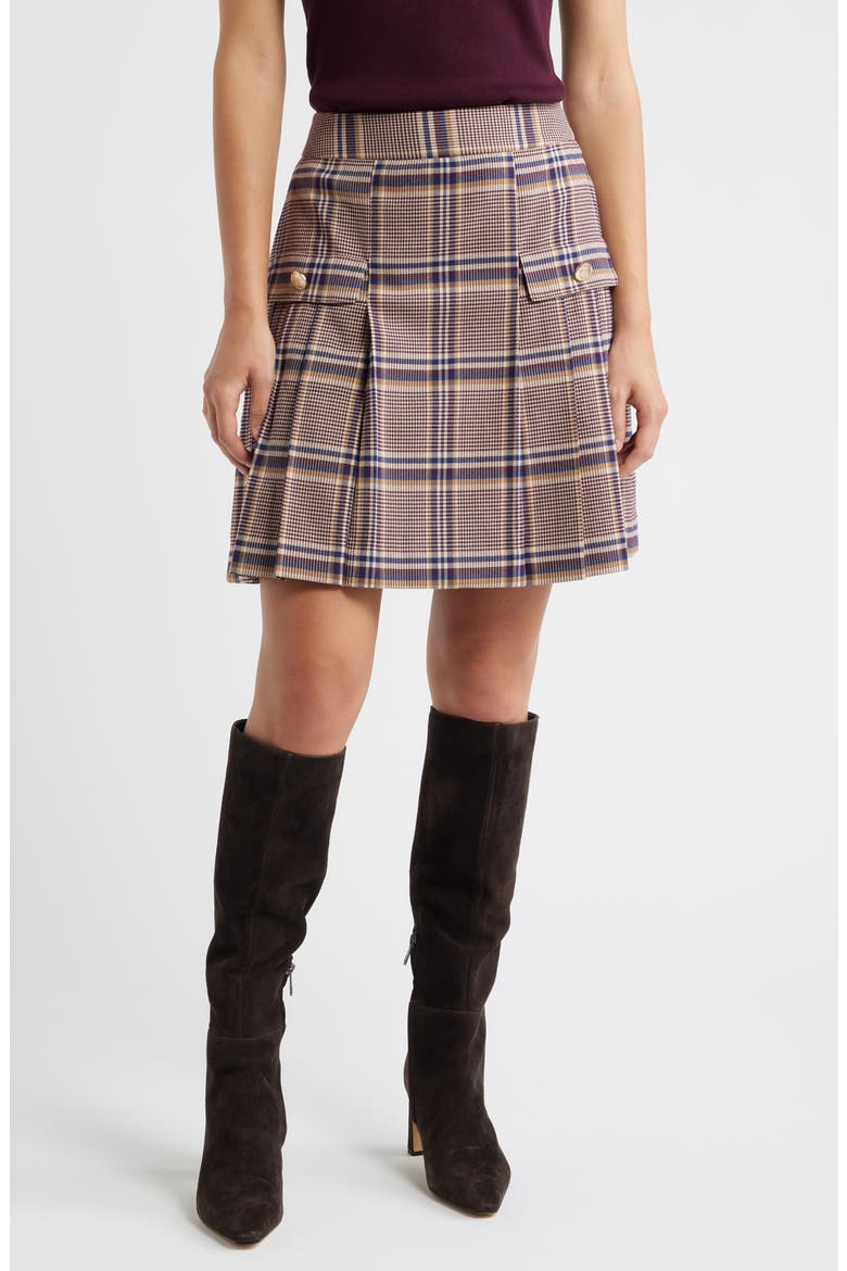 Plaid Pleated Skirts, Main, color, TAN PLUM