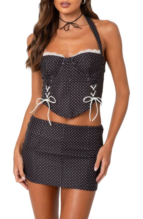 Laine Polka Dot Crop Halter Top