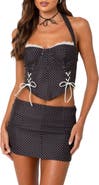 EDIKTED Laine Polka Dot Crop Halter Top