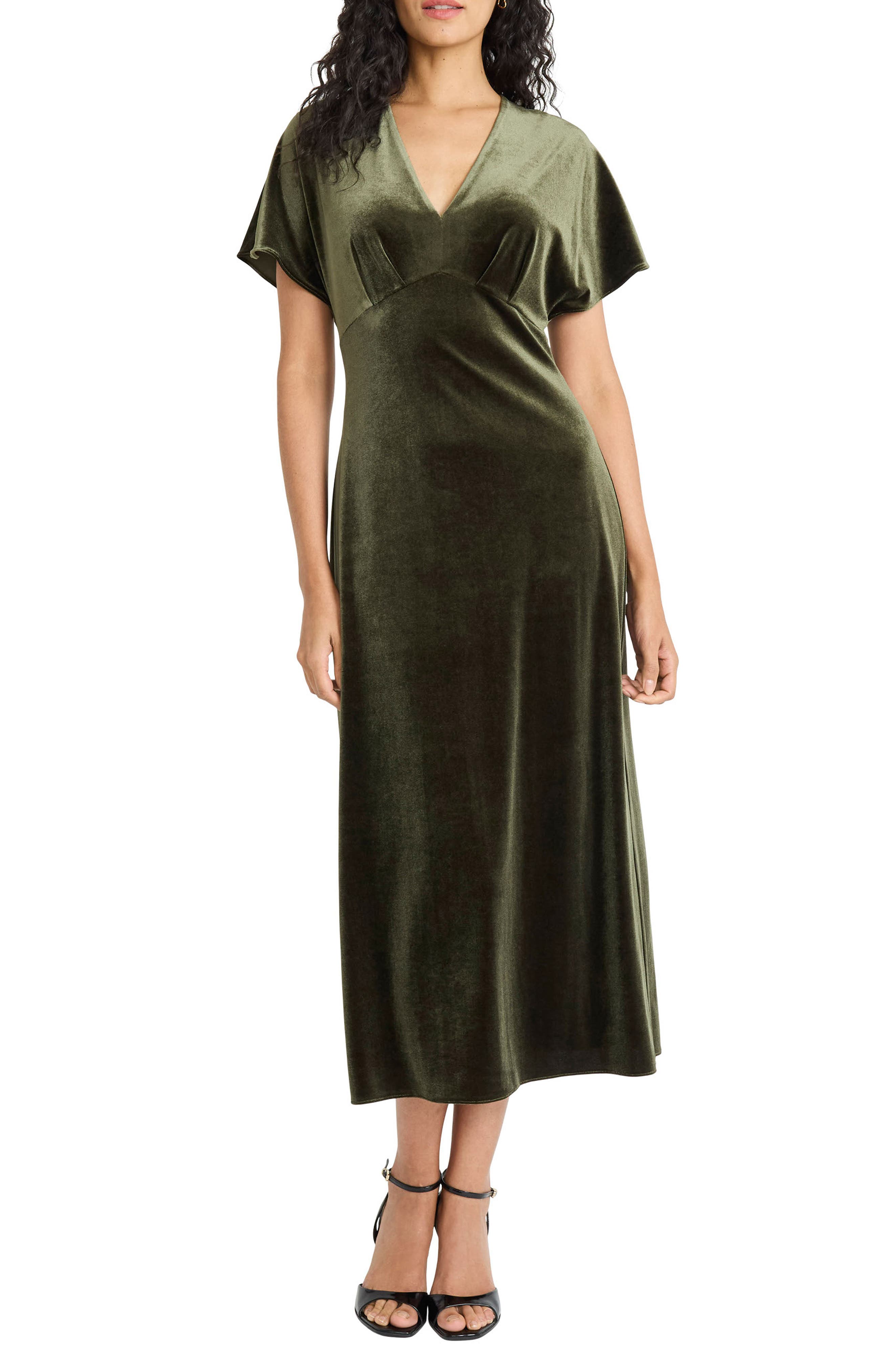 Velvet V-Neck Midi Dress