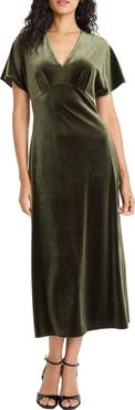 Maggy London Velvet V-Neck Midi Dress