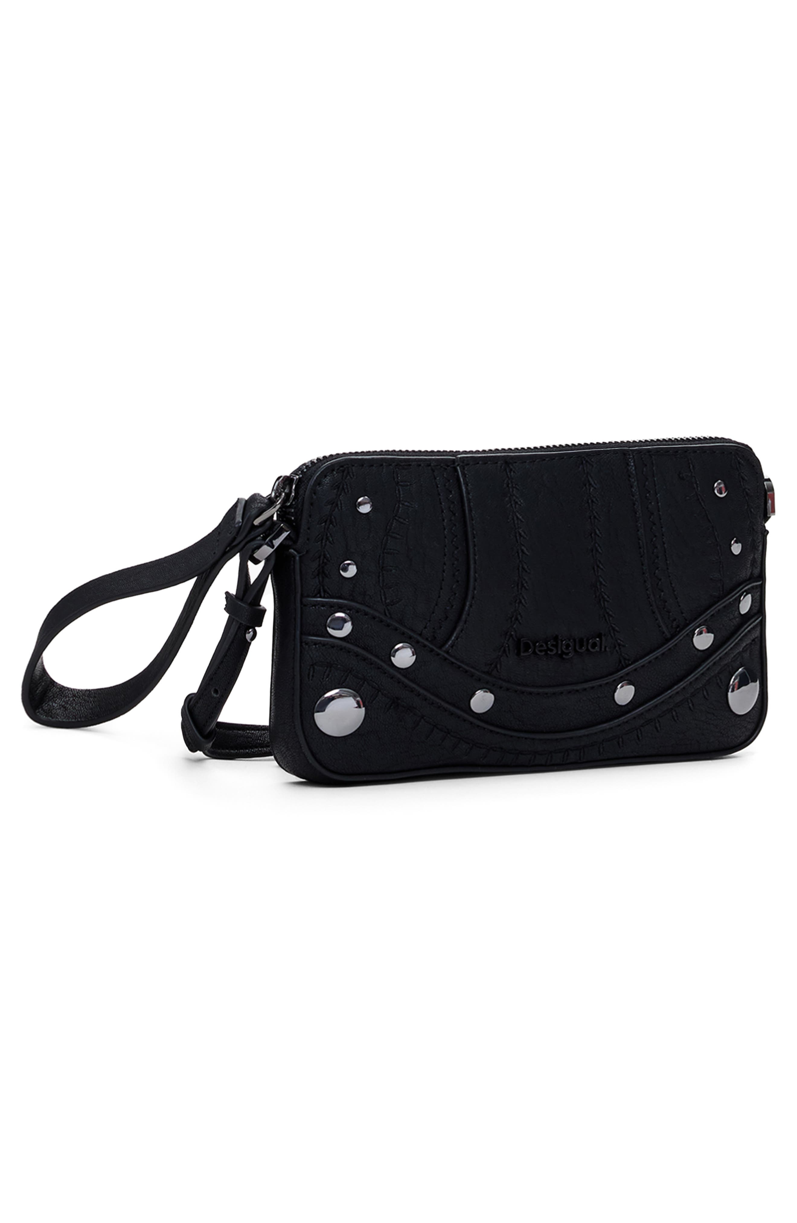 Desigual Embroidered Faux Leather Crossbody Bag, Alternate, color, Black