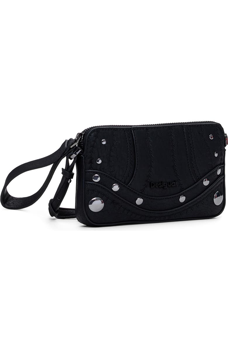 Desigual Embroidered Faux Leather Crossbody Bag, Alternate, color, Black