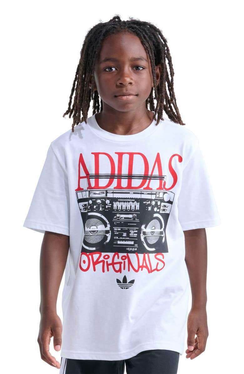 adidas Originals Kids' Boombox Cotton Graphic T-Shirt, Alternate, color, White
