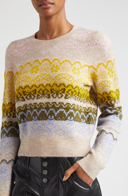 Shop Cinq À Sept Fair Isle Studded Sweater In Oatmeal Multi