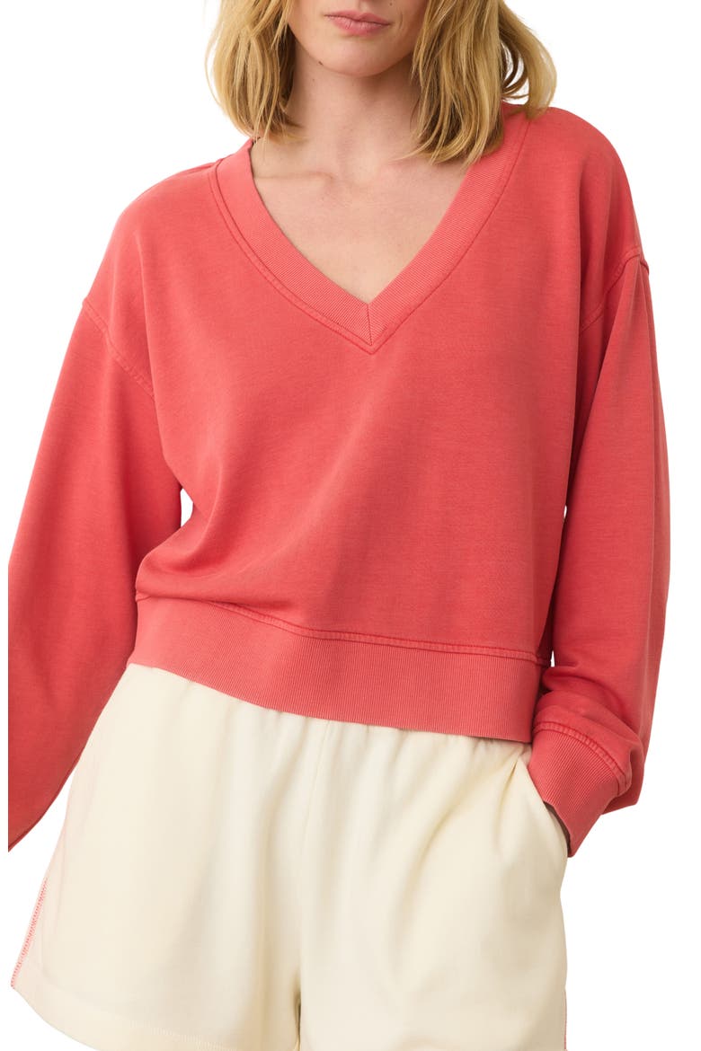 French Terry V-Neck Sweatshirt, Main, color, CORAL