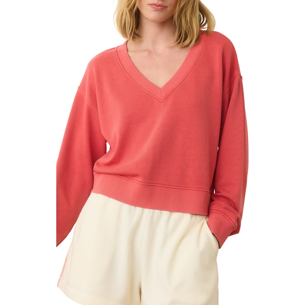Marine Layer Lightweight Terry V Neck Sweatshirt In Coral