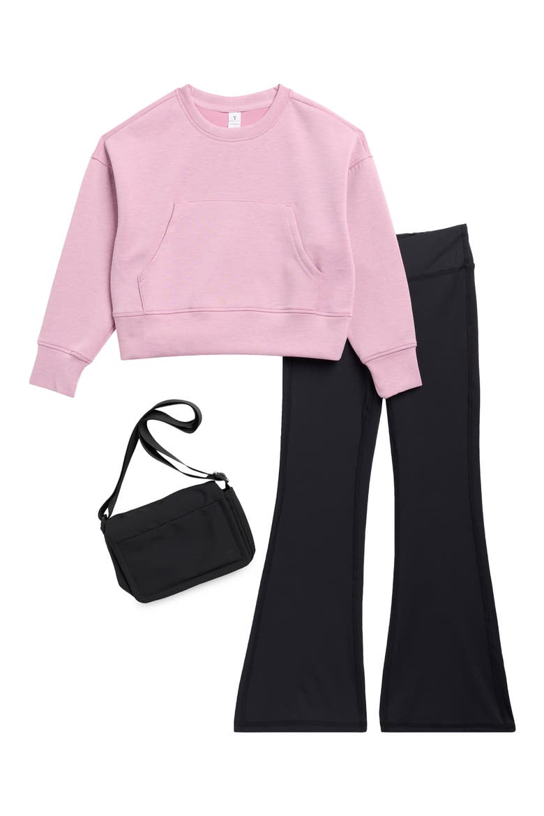 Kids' 3-Piece Pullover & Leggings Set, Main, color, HEATHER MAUVE ORCHID/ BLACK
