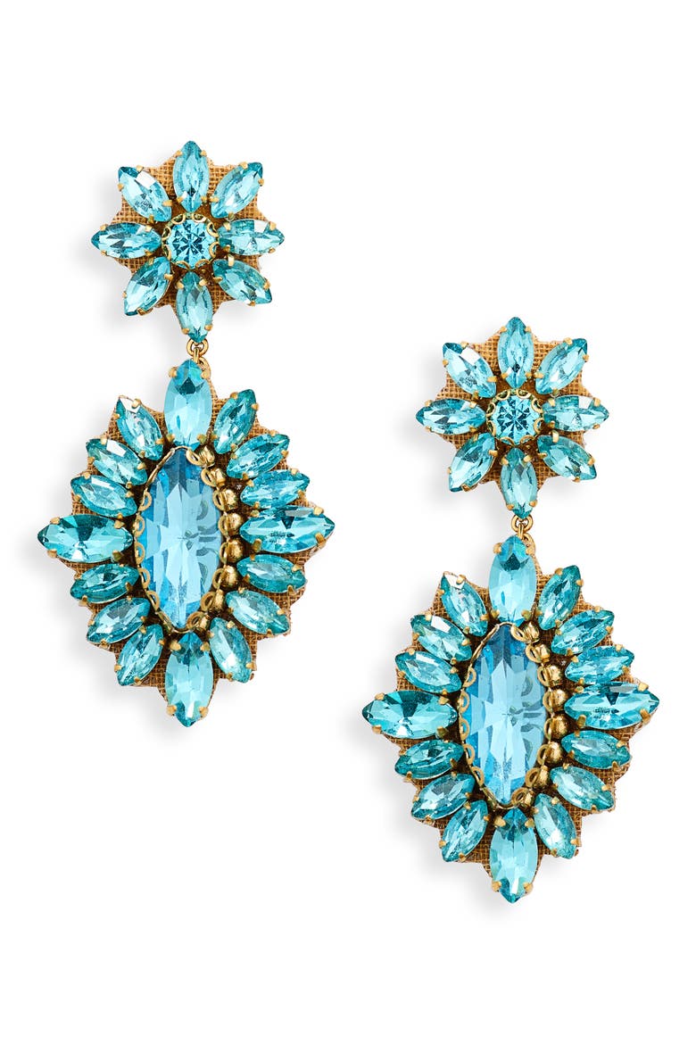 Alianah Crystal Drop Earrings, Main, color, AQUA