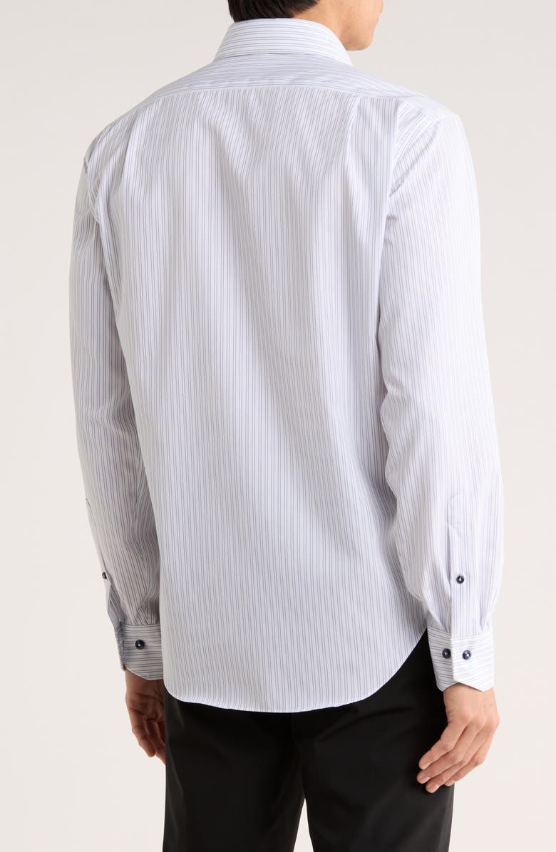 Lorenzo Uomo Trim Fit Textured Vertical Stripe Cotton Button-Up Shirt, Alternate, color, White/ Navy