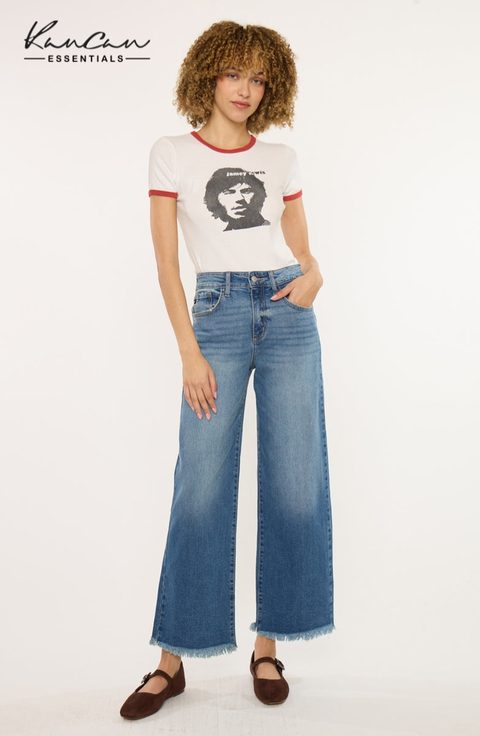 Aruli Essentials High Rise Cropped Wide Leg Jeans