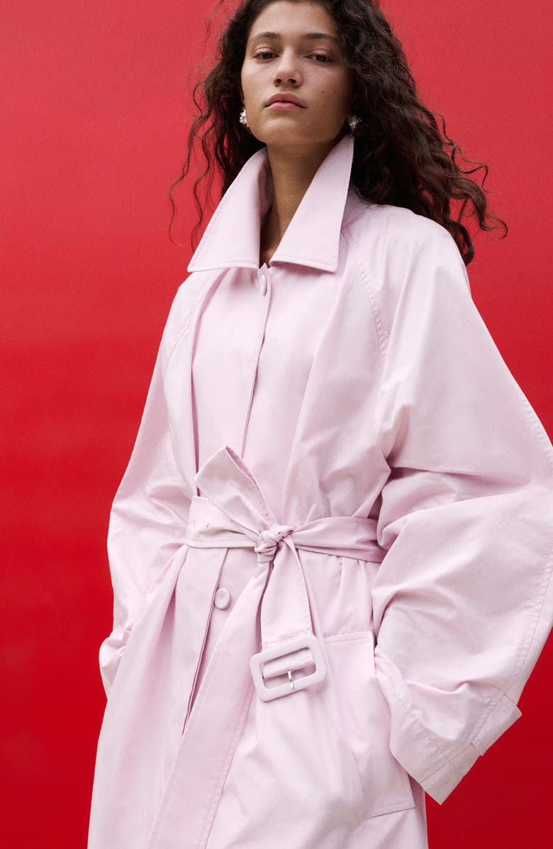 MANGO Long Trench Coat With Belt, Alternate, color, Pink