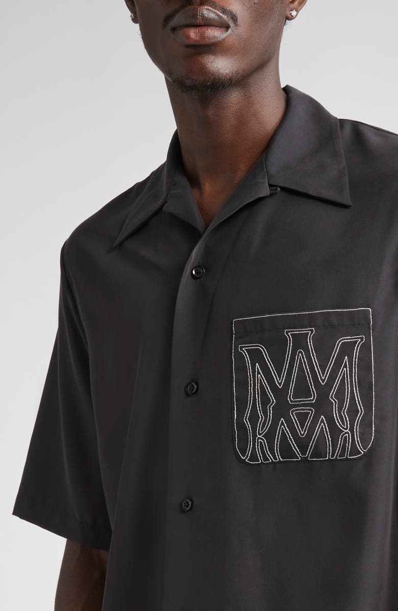 AMIRI MA Core Logo Outline Bowling Shirt, Alternate, color, Black