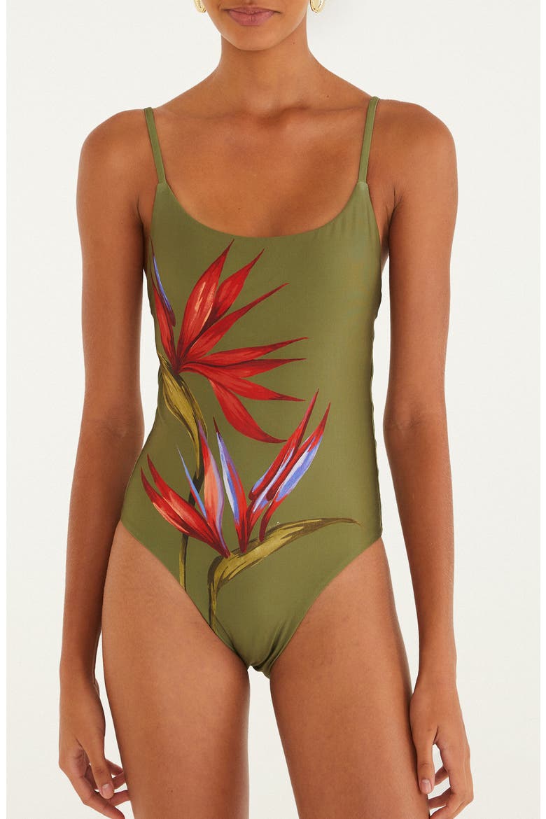 Strelitzia Placed Floral One-Piece Swimsuit, Main, color, STRILITZIA DARK GREEN