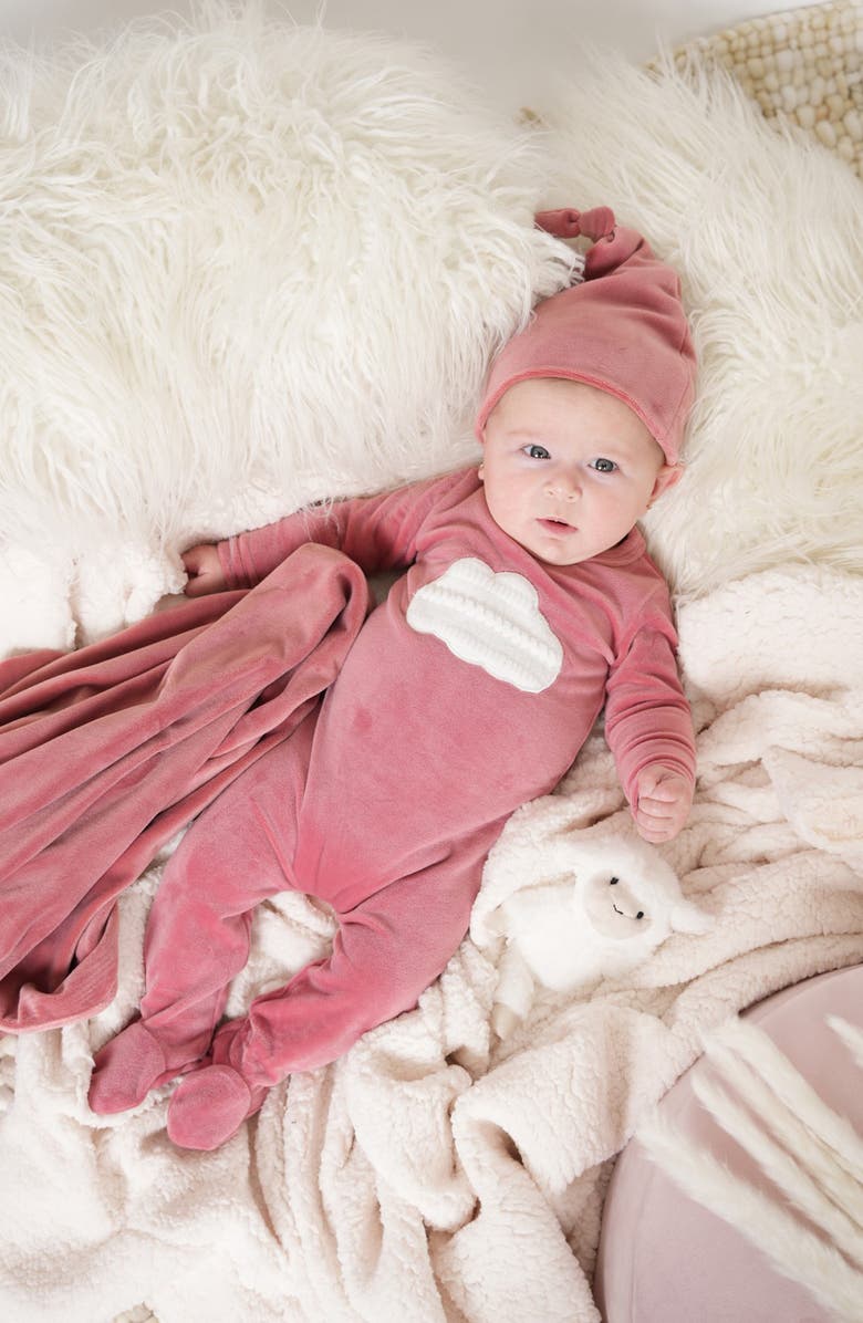 Manière Cozy Cloud Appliqué Velour Footie, Alternate, color, Mauve