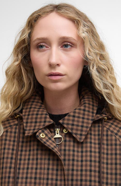 Barbour Audrey Check Showerproof Hooded Bomber Jacket In Brown